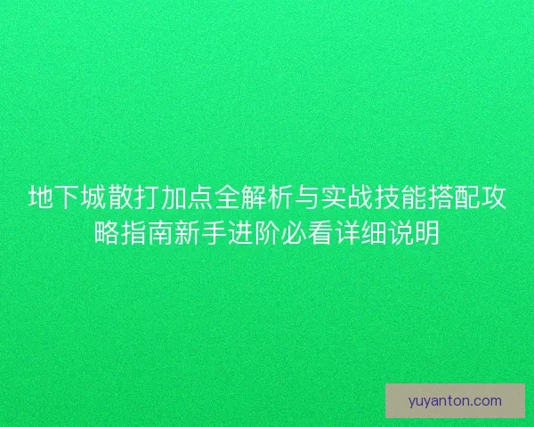 地下城散打加点全解析与实战技能搭配攻略指南新手进阶必看详细说明